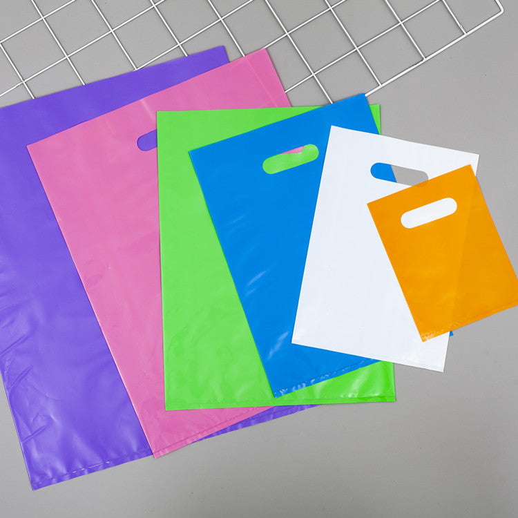 Plastic flat-mouth PE clothing bags, eyewear store bags, four-finger shopping bags, plastic tote bags, logo printing available.