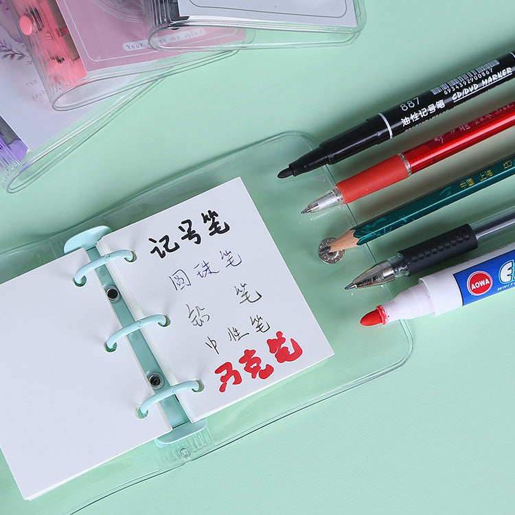 Transparent PVC loose-leaf notebook with printed logo, metal mini loose-leaf coil notebook, customizable case