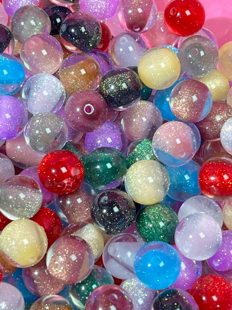 【E01】💝Resin-filled fine glitter round beads (16MM)
