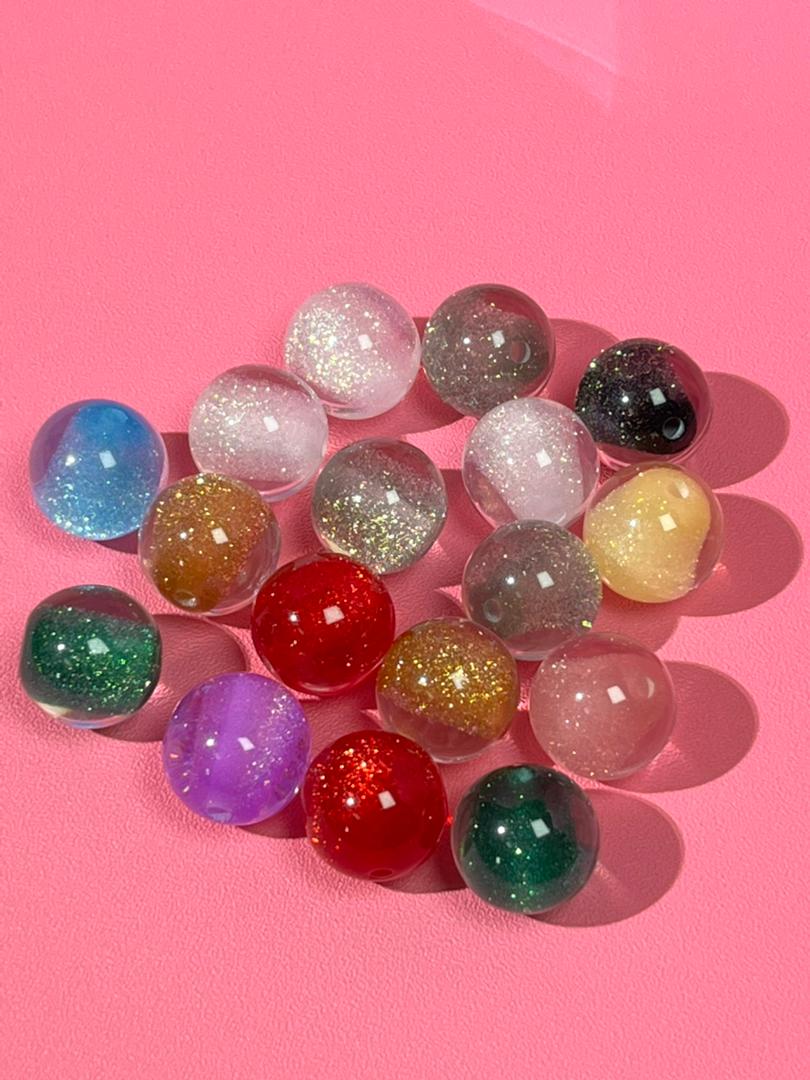 【E01】💝Resin-filled fine glitter round beads (16MM)