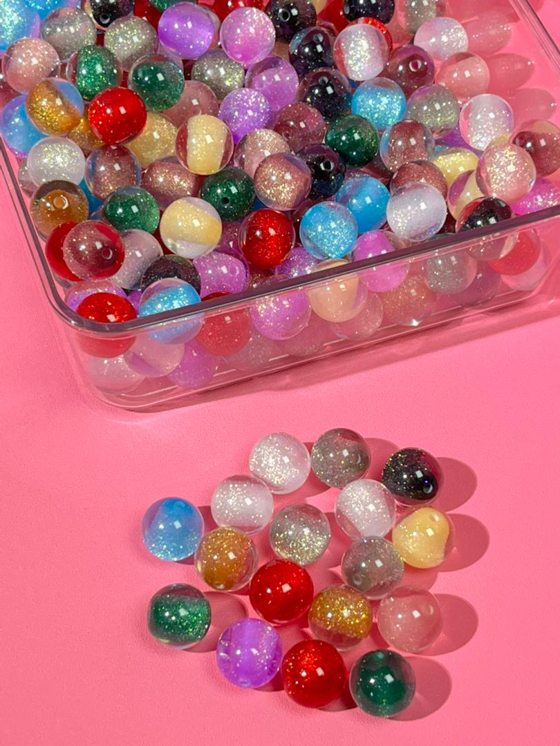 【E01】💝Resin-filled fine glitter round beads (16MM)
