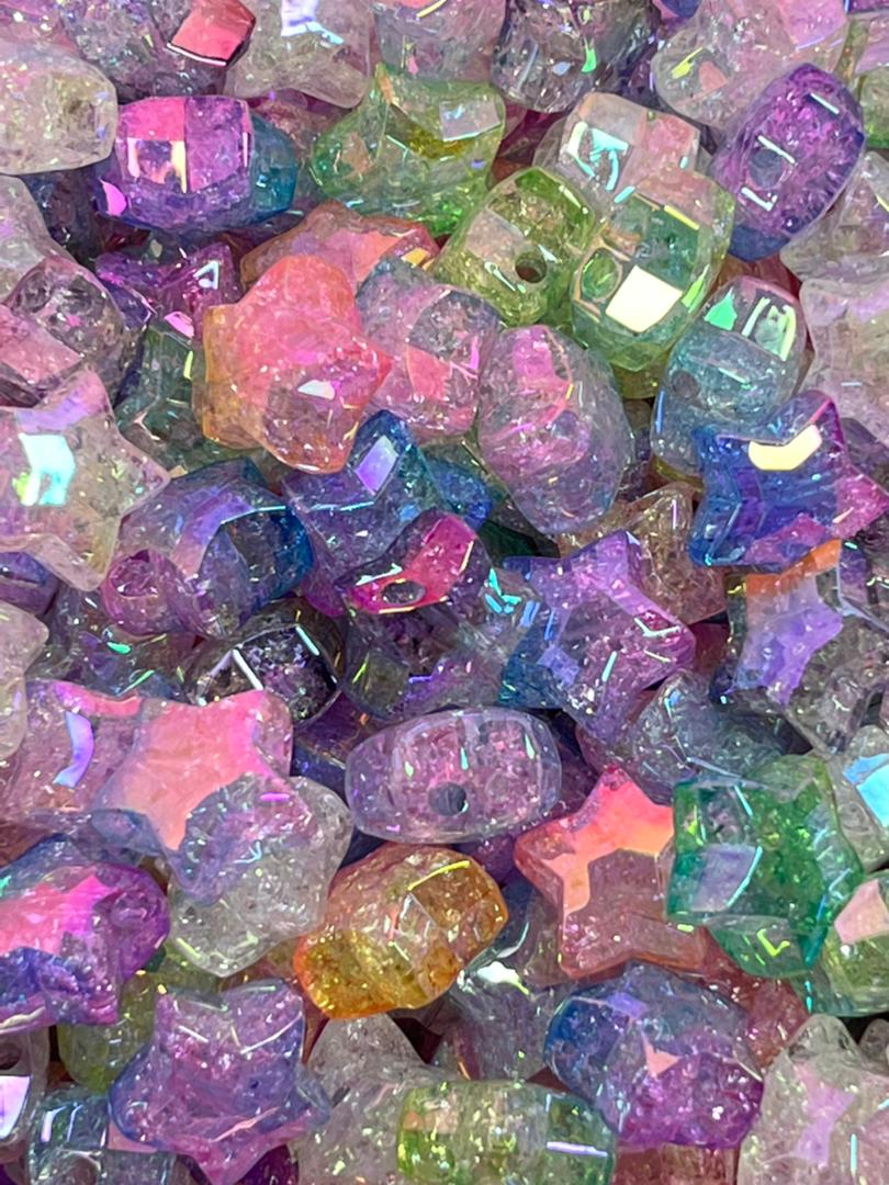 【E02】💝Two-tone gradient five-pointed star shaped beads with diagonal holes（21mm）