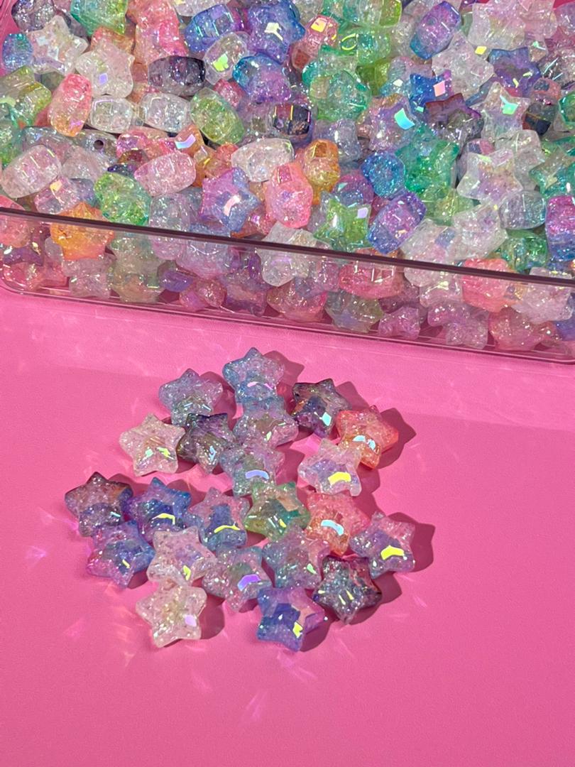 【E02】💝Two-tone gradient five-pointed star shaped beads with diagonal holes（21mm）