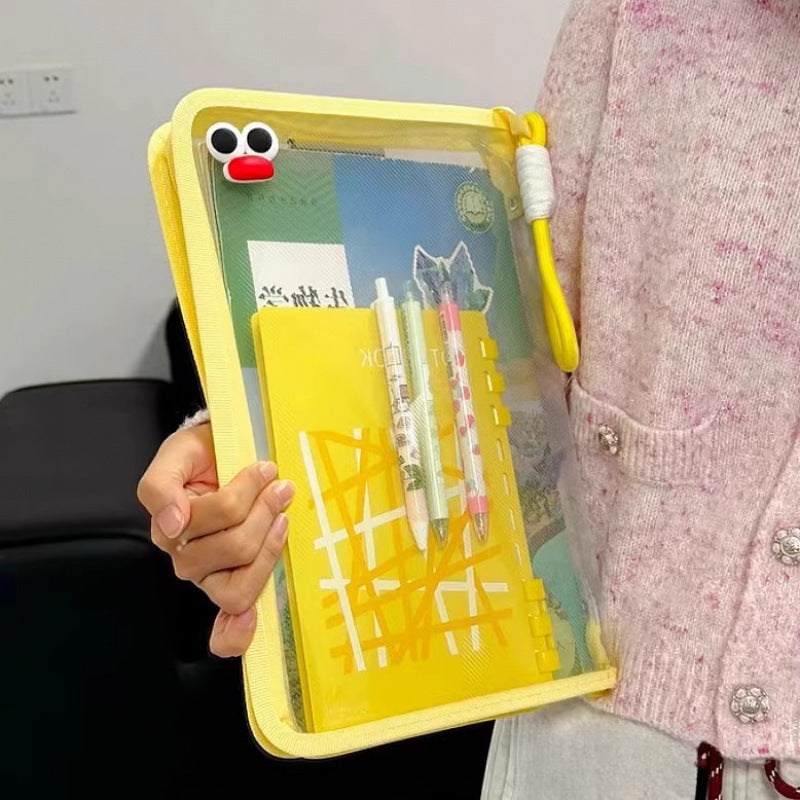 Macaron-colored transparent A4 document bag, large capacity, can hold textbooks, zippered student carry handle, thickened waterproof storage bag.