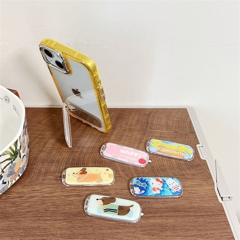 New Foldable Touch-up Mirror & Phone Stand — Cute Cartoon Puppy Design, Adhesive Backing, Dual Horizontal/Vertical Use, Stylish