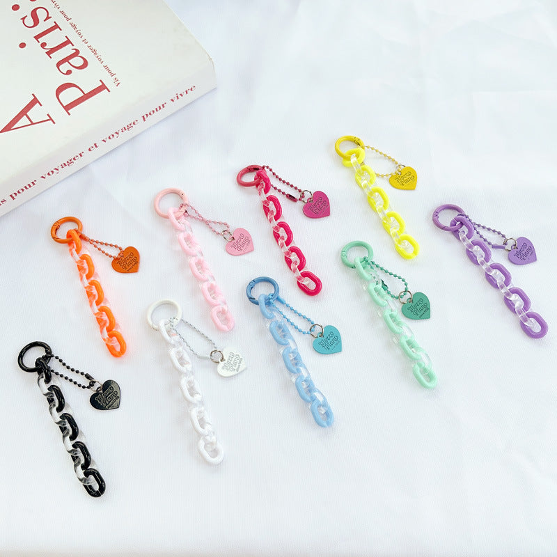 DIY Heart-Shaped Chain Keychain Accessory, Fresh and Colorful Open Chain Earphone Cover Backpack Decoration