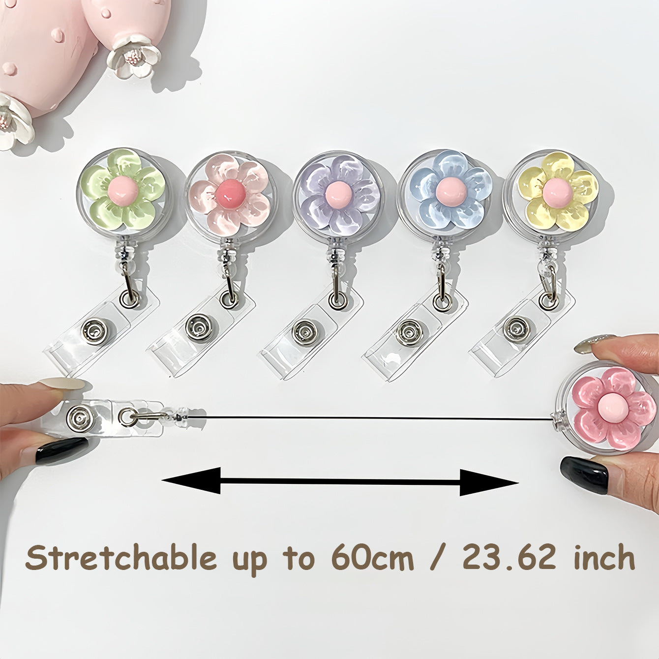 Flower-Themed Retractable Badge Reel with Belt Clip — Durable, Anti-Loss ID Holder for Doctors & Nurses — Self-Retracting Badge Clip