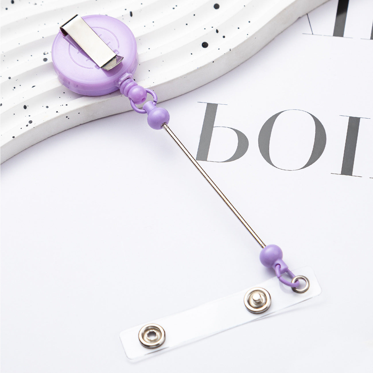 Retractable Badge Reel with Card Holder — DIY Beaded Keychain Accessory, Ideal for Nurses' ID Badges and Credentials