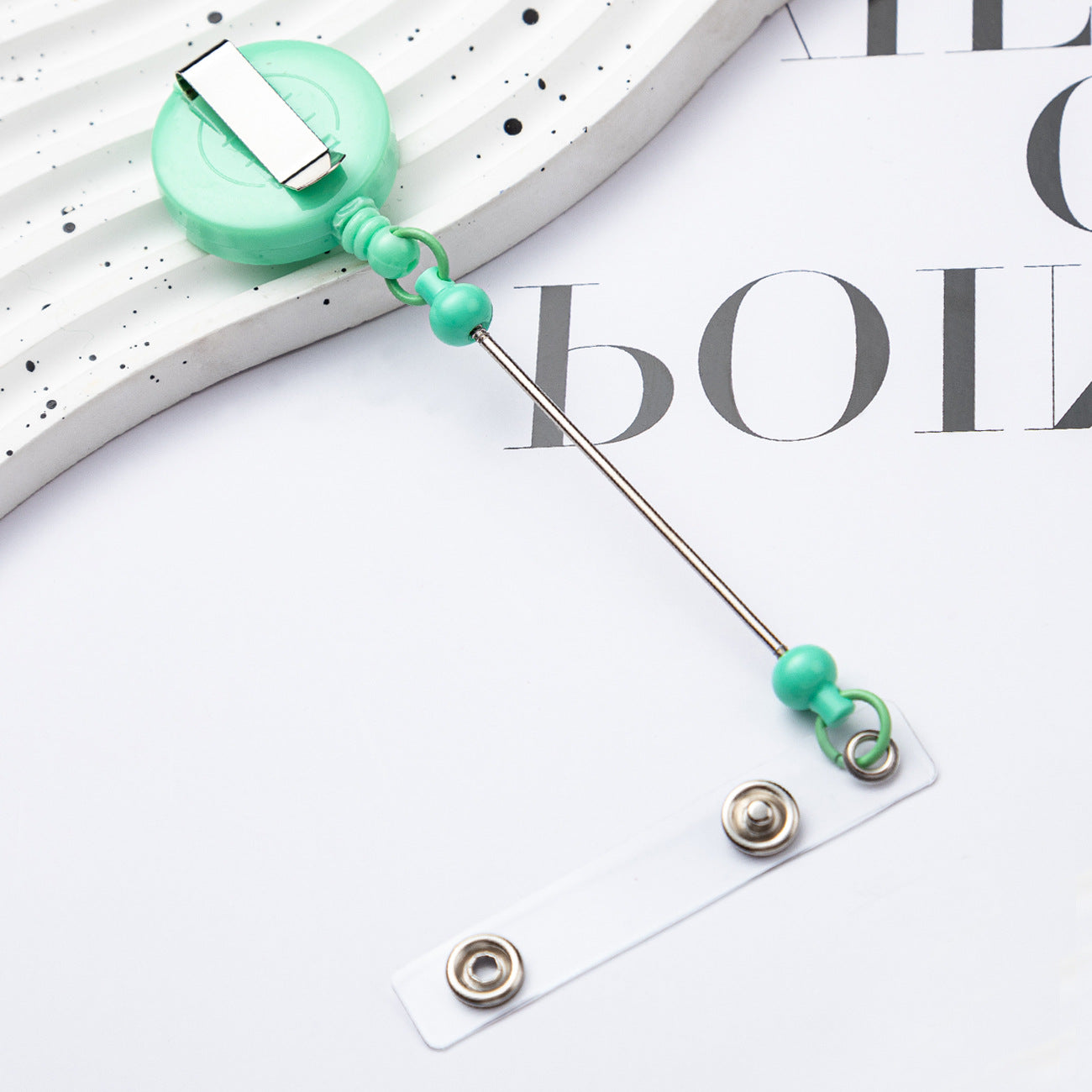 Retractable Badge Reel with Card Holder — DIY Beaded Keychain Accessory, Ideal for Nurses' ID Badges and Credentials