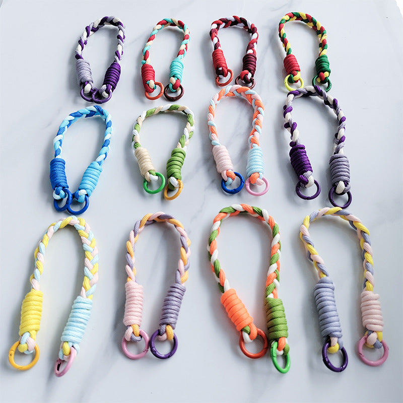 Dopamine-enhanced colored braided three-strand cable short rope, suitable for mobile phones, water bottles, and keychains.