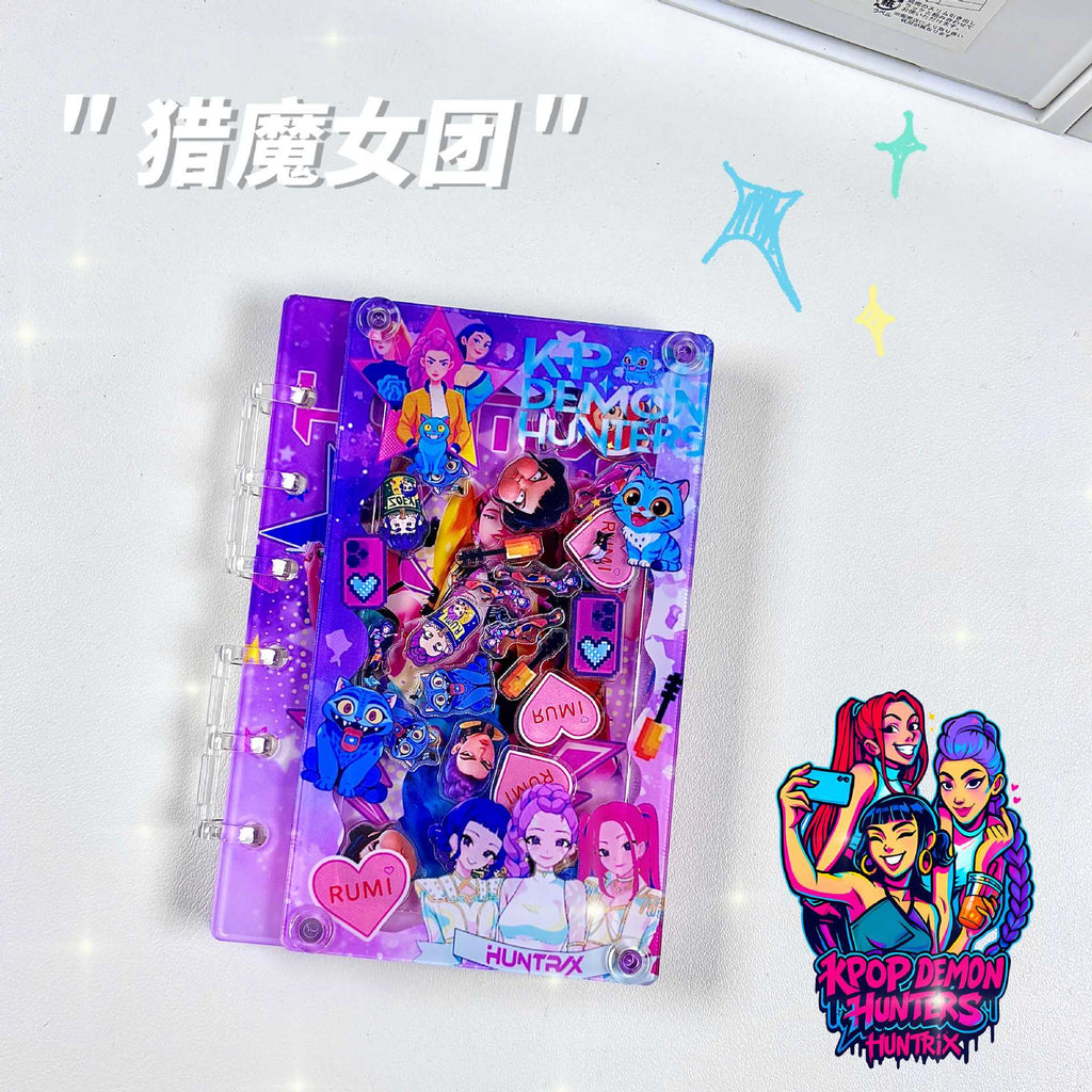 "Demon Huntress Squad" Shaker Notebook — A7 Acrylic Loose-Leaf Planner | Cute Cartoon-Style DIY Creative Shaker Journal