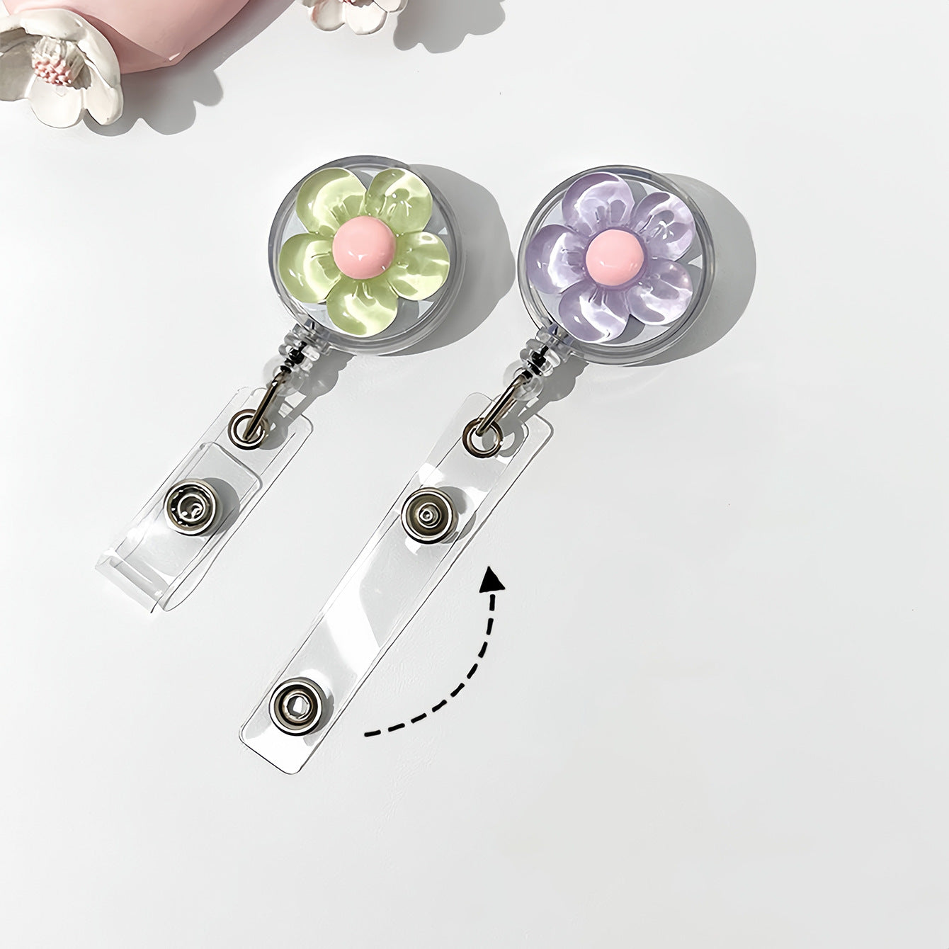 Flower-Themed Retractable Badge Reel with Belt Clip — Durable, Anti-Loss ID Holder for Doctors & Nurses — Self-Retracting Badge Clip
