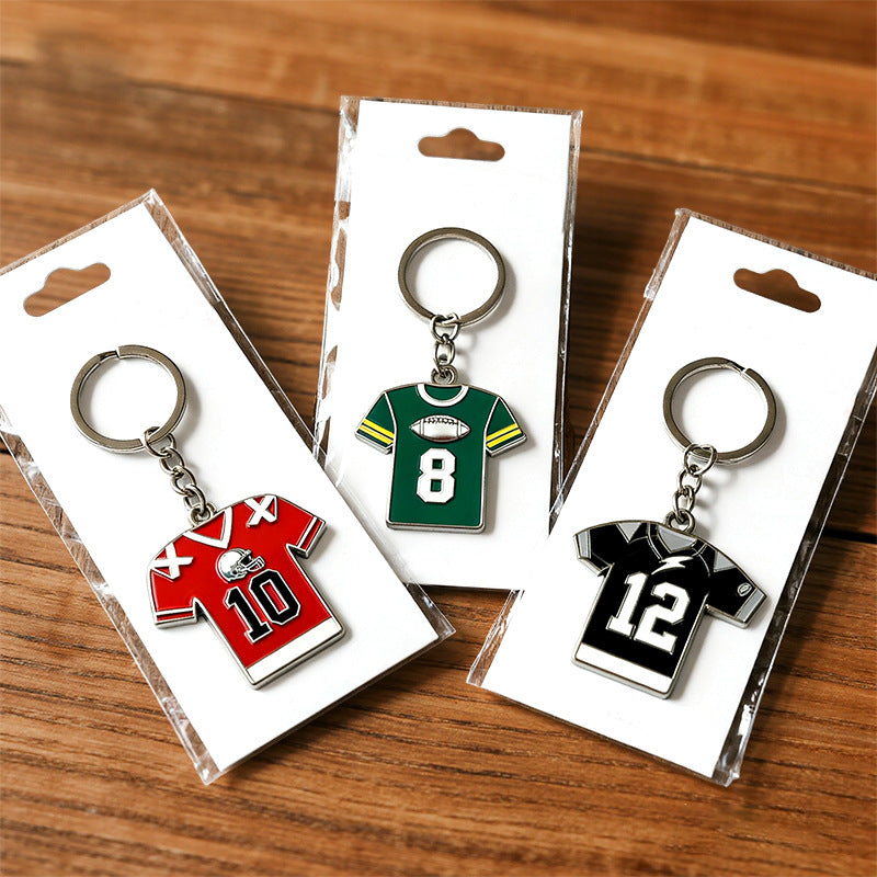 Custom Manufacturer of Metal Keychains and Enamel Pendants for Football Fan Merchandise — Featuring Star Player Jersey Designs