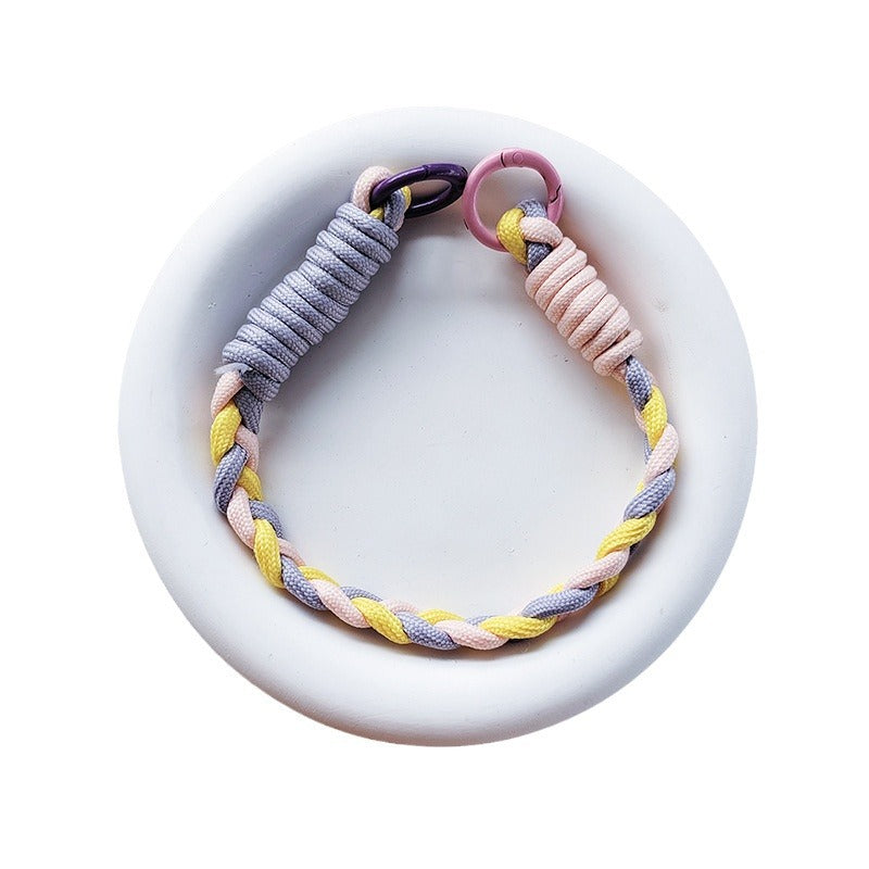 Dopamine-enhanced colored braided three-strand cable short rope, suitable for mobile phones, water bottles, and keychains.