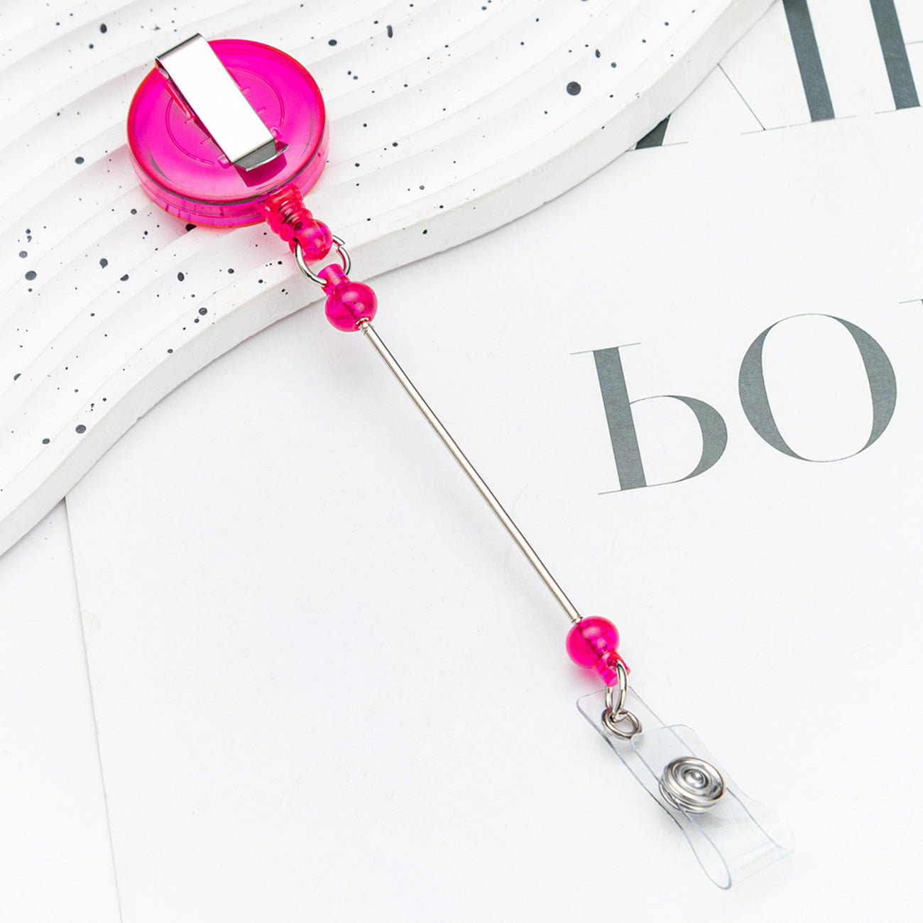 Retractable Badge Reel with Card Holder — DIY Beaded Keychain Accessory, Ideal for Nurses' ID Badges and Credentials