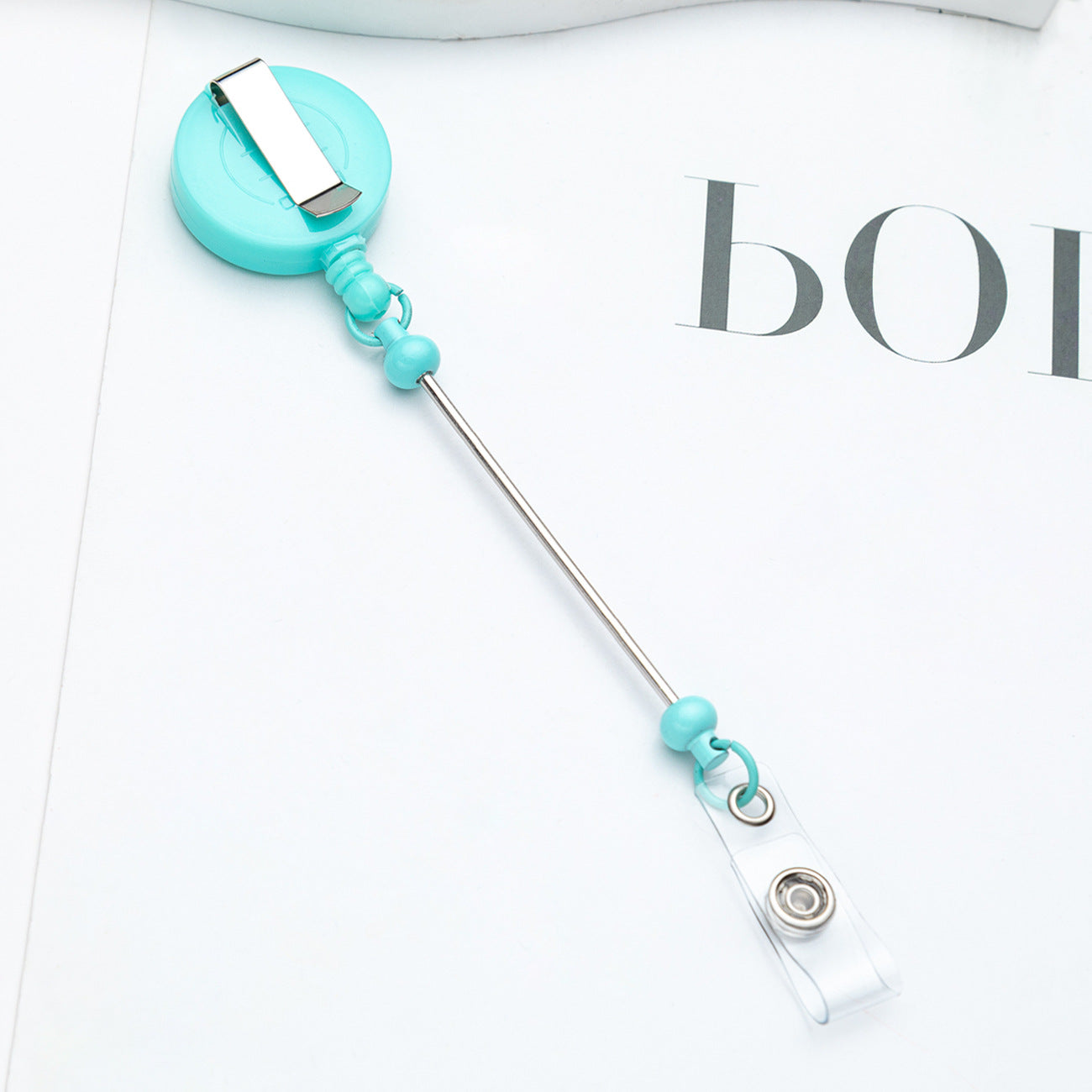 Retractable Badge Reel with Card Holder — DIY Beaded Keychain Accessory, Ideal for Nurses' ID Badges and Credentials
