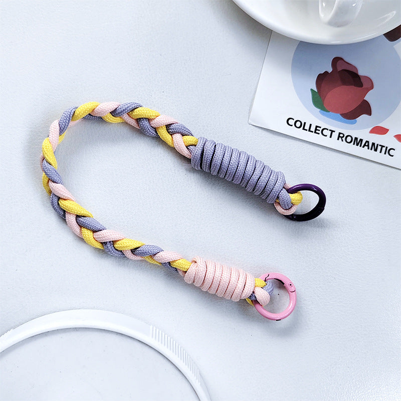 Dopamine-enhanced colored braided three-strand cable short rope, suitable for mobile phones, water bottles, and keychains.