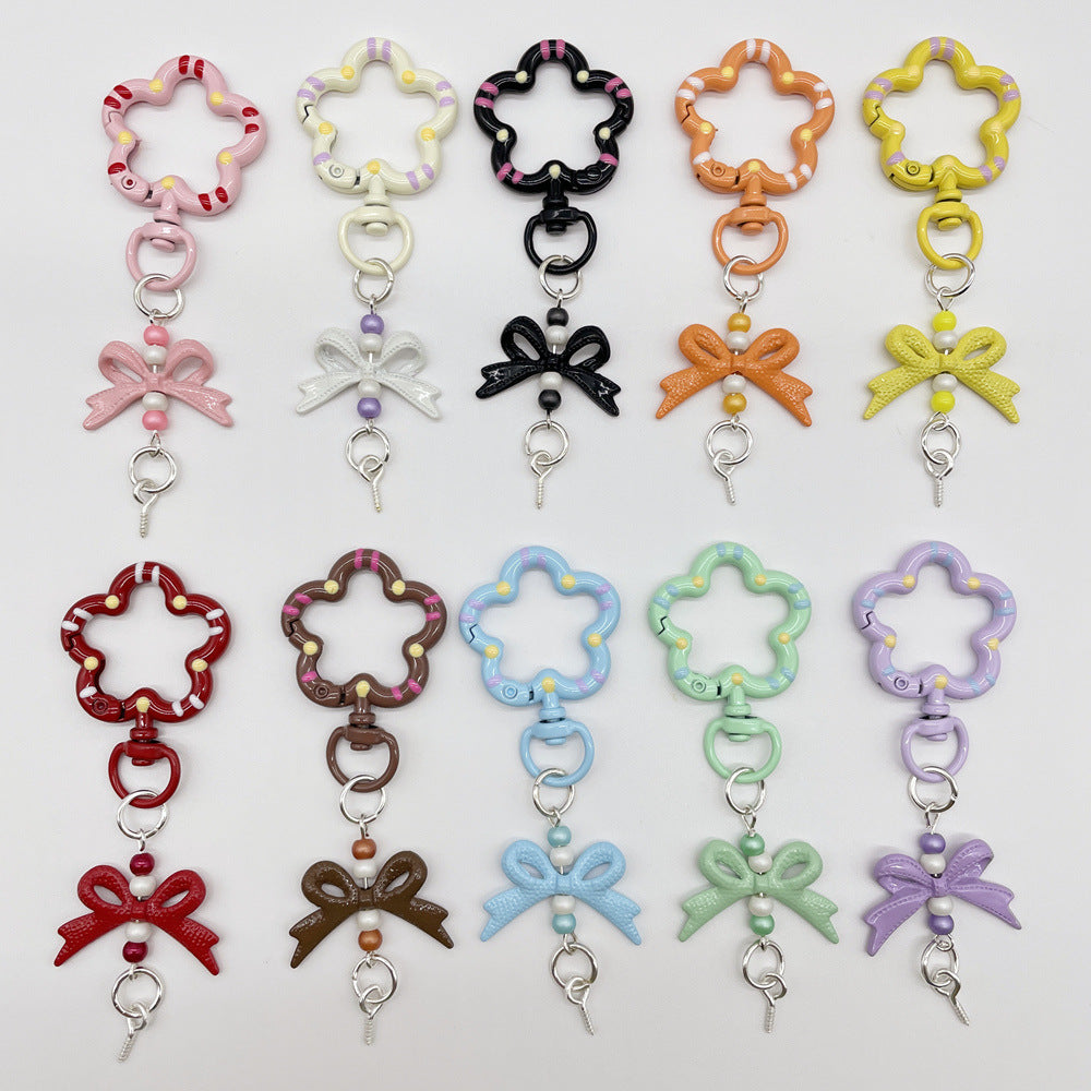 Small flower universal rotating spring buckle, flower opening ring, plum blossom spring ring, blind box perforated bean keychain DIY accessory