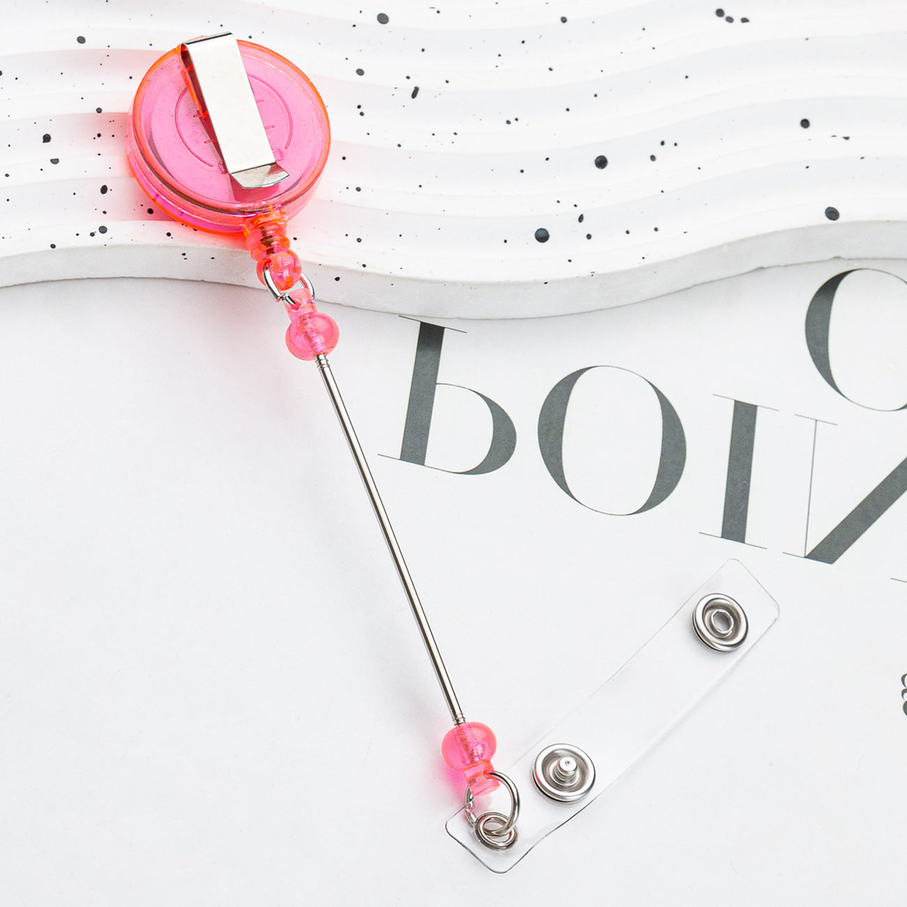 Retractable Badge Reel with Card Holder — DIY Beaded Keychain Accessory, Ideal for Nurses' ID Badges and Credentials