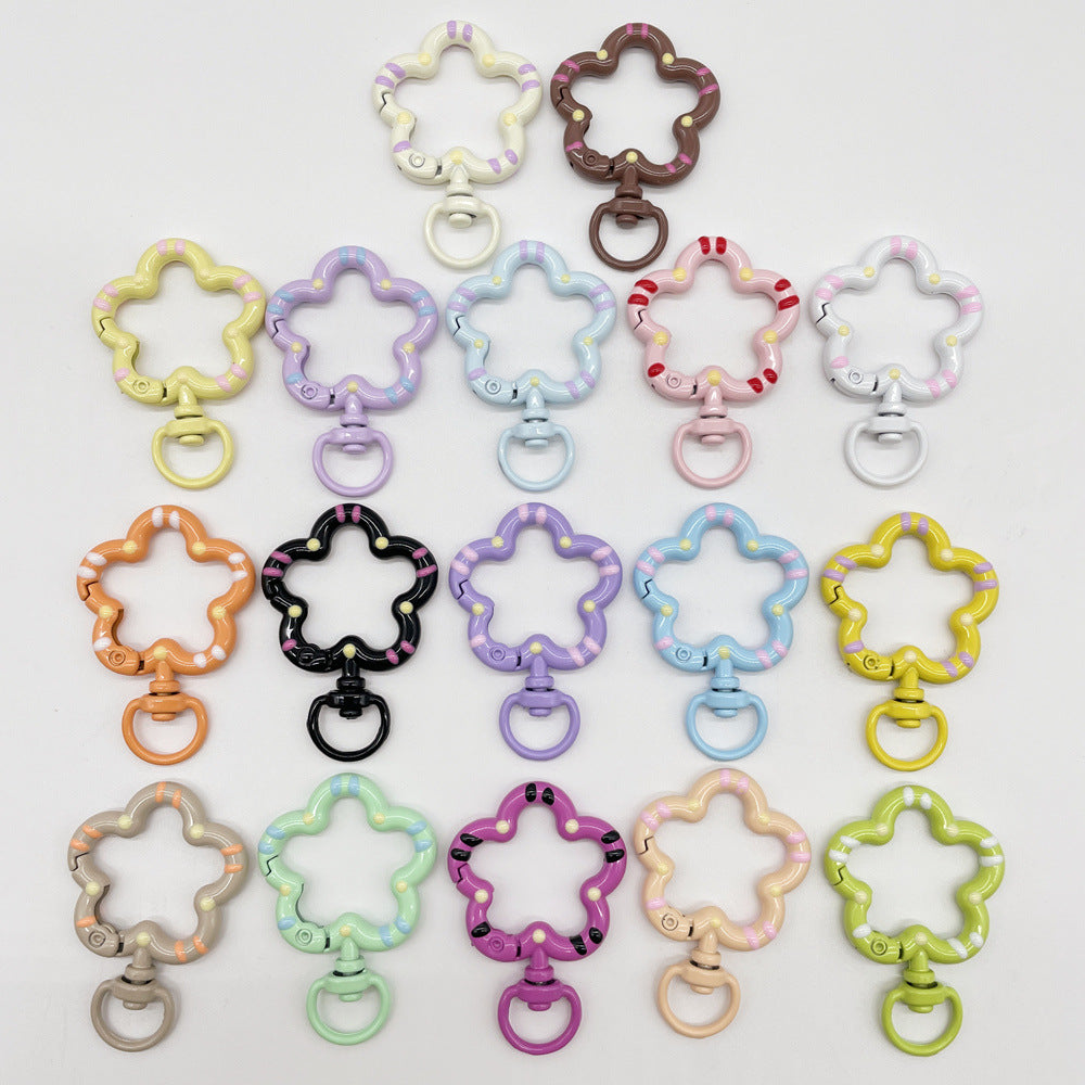 Small flower universal rotating spring buckle, flower opening ring, plum blossom spring ring, blind box perforated bean keychain DIY accessory