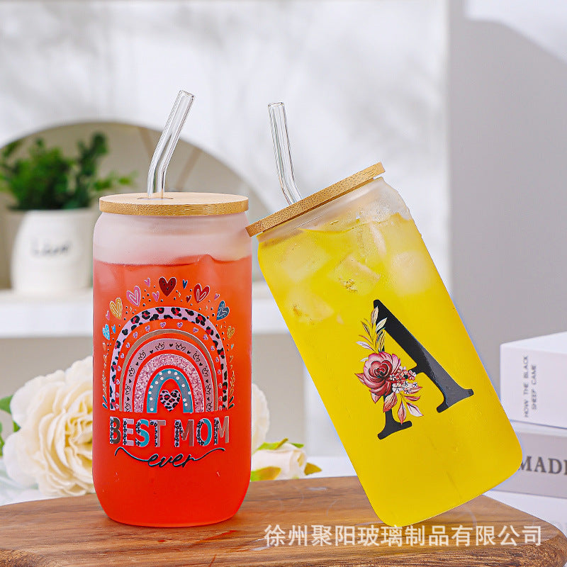 Customized large-capacity Coca-Cola cup, trendy glass cup for home and office use, with straw, high-value beverage and coffee.