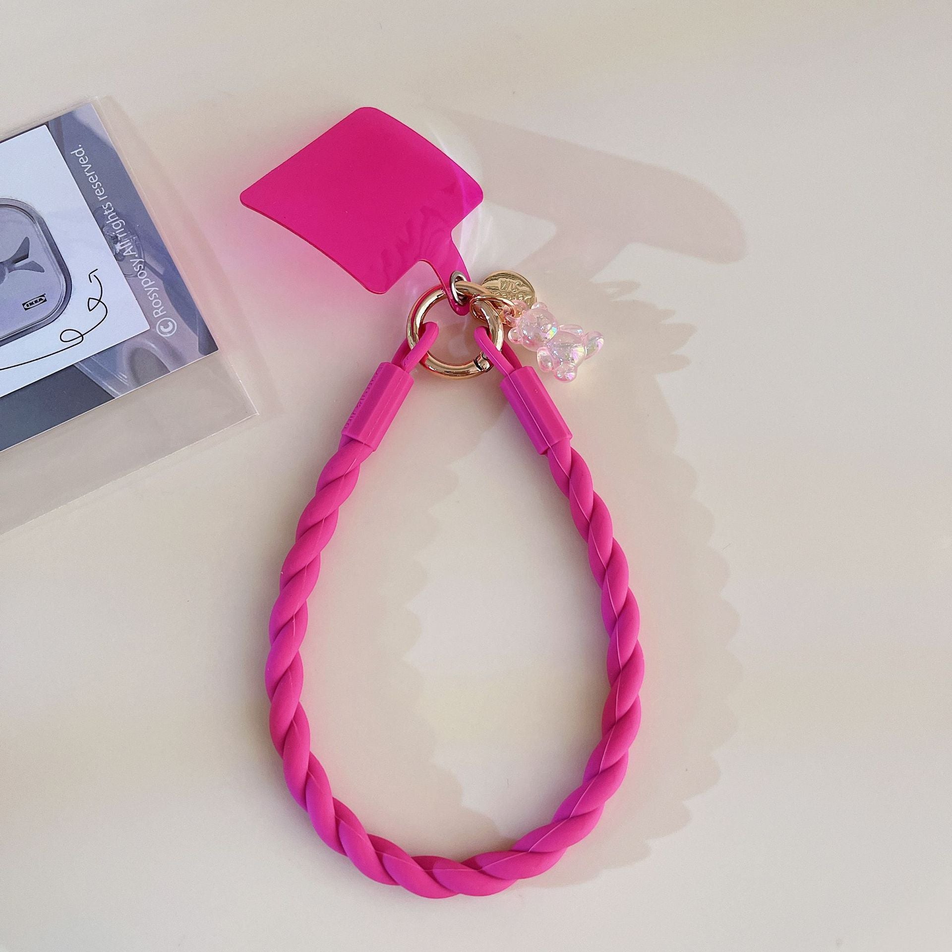 Macaron-Colored Silicone Phone Lanyard — Glow-in-the-Dark Bear Charm, Detachable Wrist Strap & Anti-Loss Phone Chain