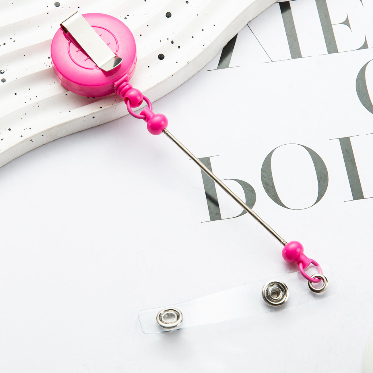 Retractable Badge Reel with Card Holder — DIY Beaded Keychain Accessory, Ideal for Nurses' ID Badges and Credentials