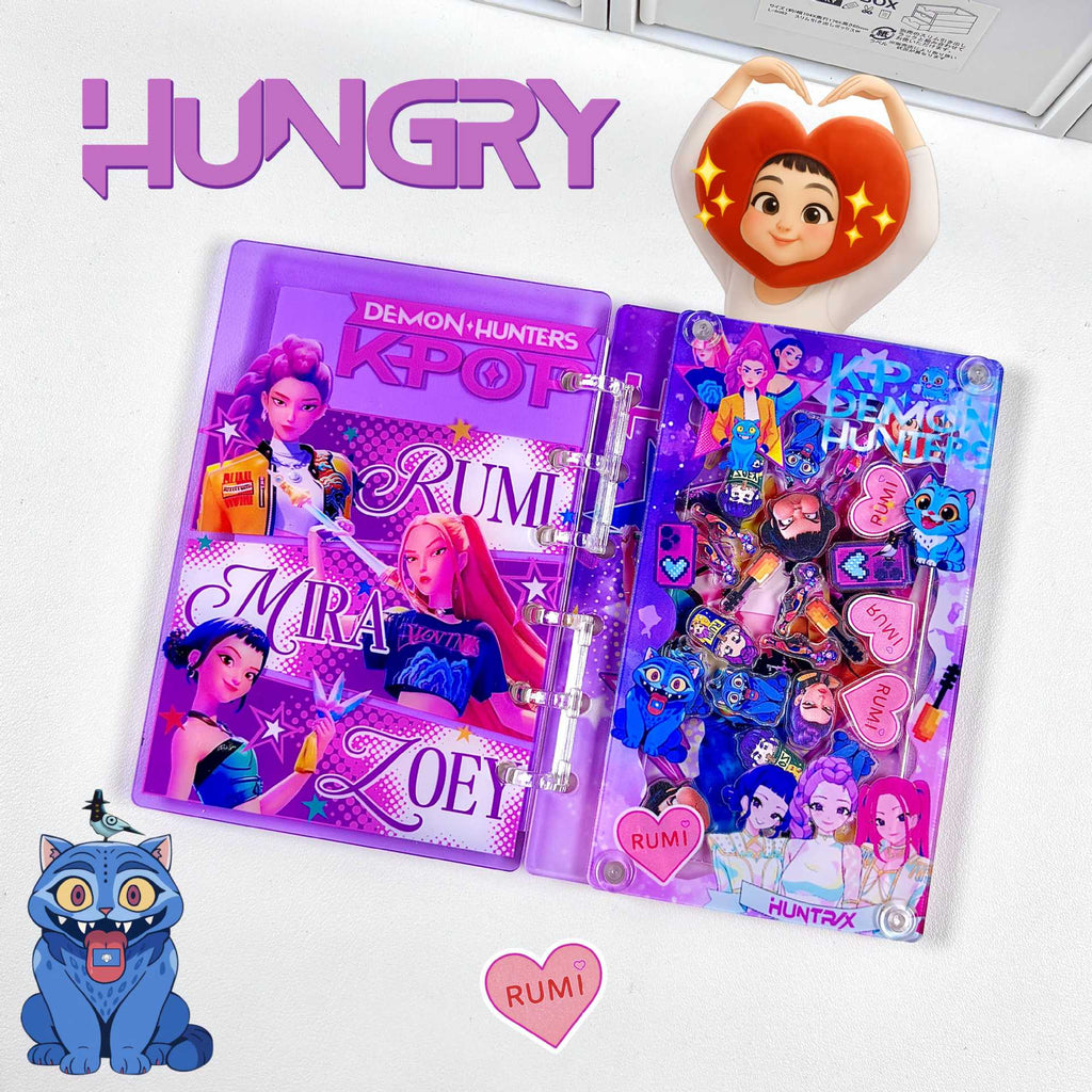"Demon Huntress Squad" Shaker Notebook — A7 Acrylic Loose-Leaf Planner | Cute Cartoon-Style DIY Creative Shaker Journal