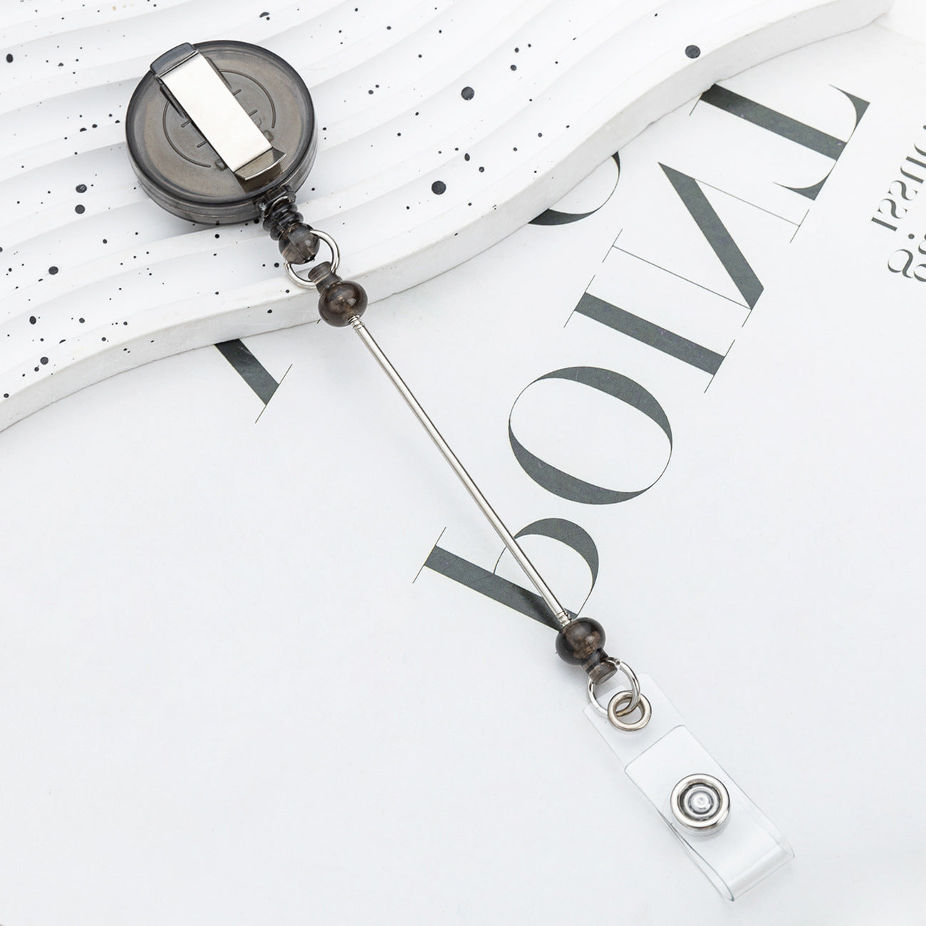 Retractable Badge Reel with Card Holder — DIY Beaded Keychain Accessory, Ideal for Nurses' ID Badges and Credentials