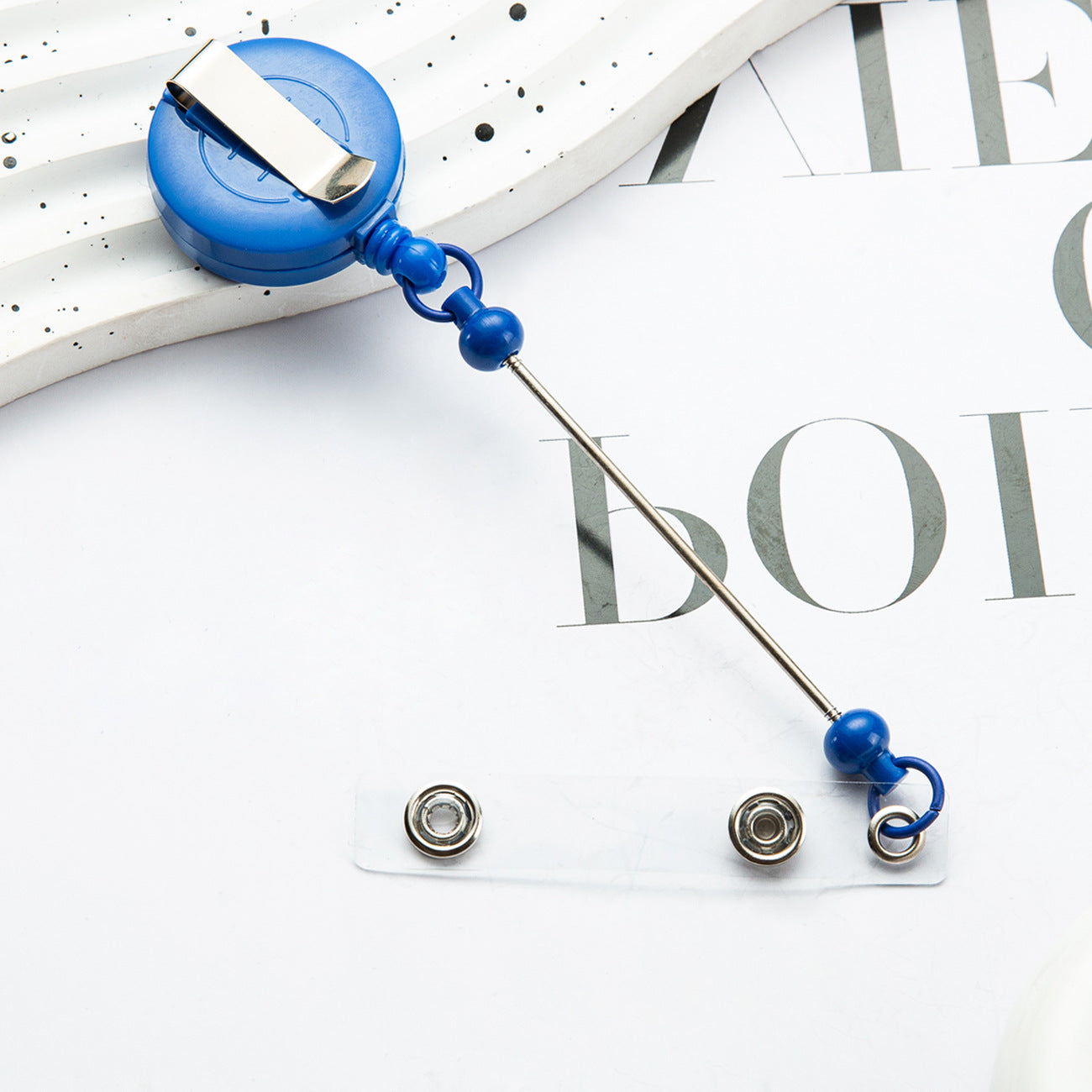 Retractable Badge Reel with Card Holder — DIY Beaded Keychain Accessory, Ideal for Nurses' ID Badges and Credentials