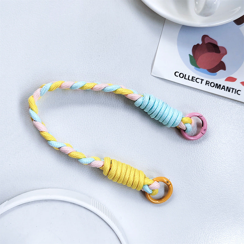 Dopamine-enhanced colored braided three-strand cable short rope, suitable for mobile phones, water bottles, and keychains.