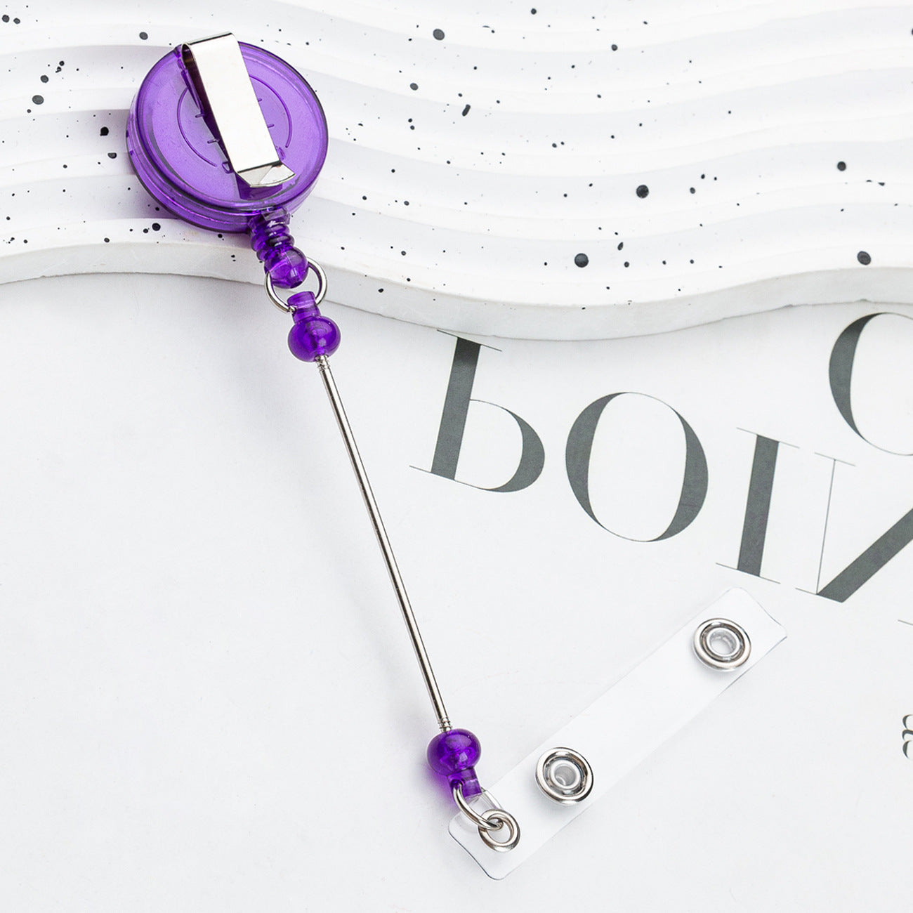 Retractable Badge Reel with Card Holder — DIY Beaded Keychain Accessory, Ideal for Nurses' ID Badges and Credentials
