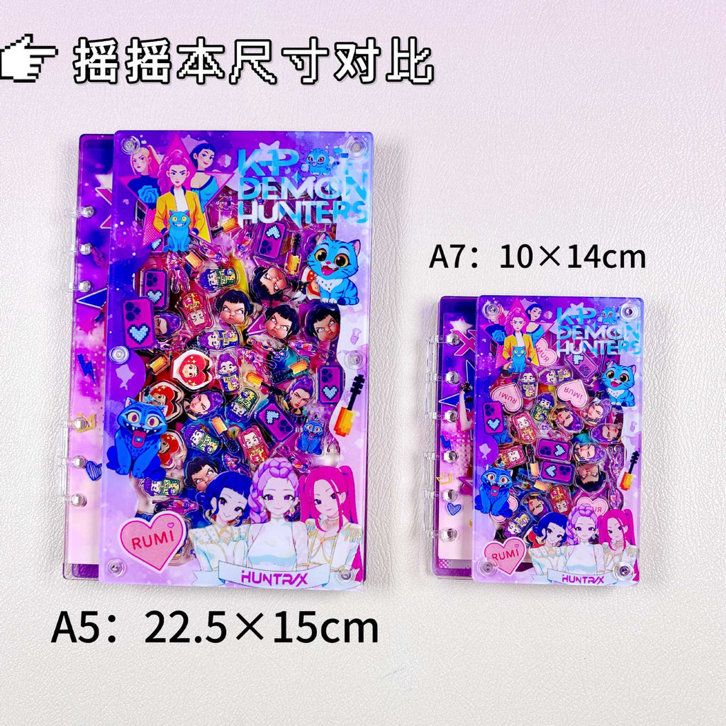 "Demon Huntress Squad" Shaker Notebook — A7 Acrylic Loose-Leaf Planner | Cute Cartoon-Style DIY Creative Shaker Journal