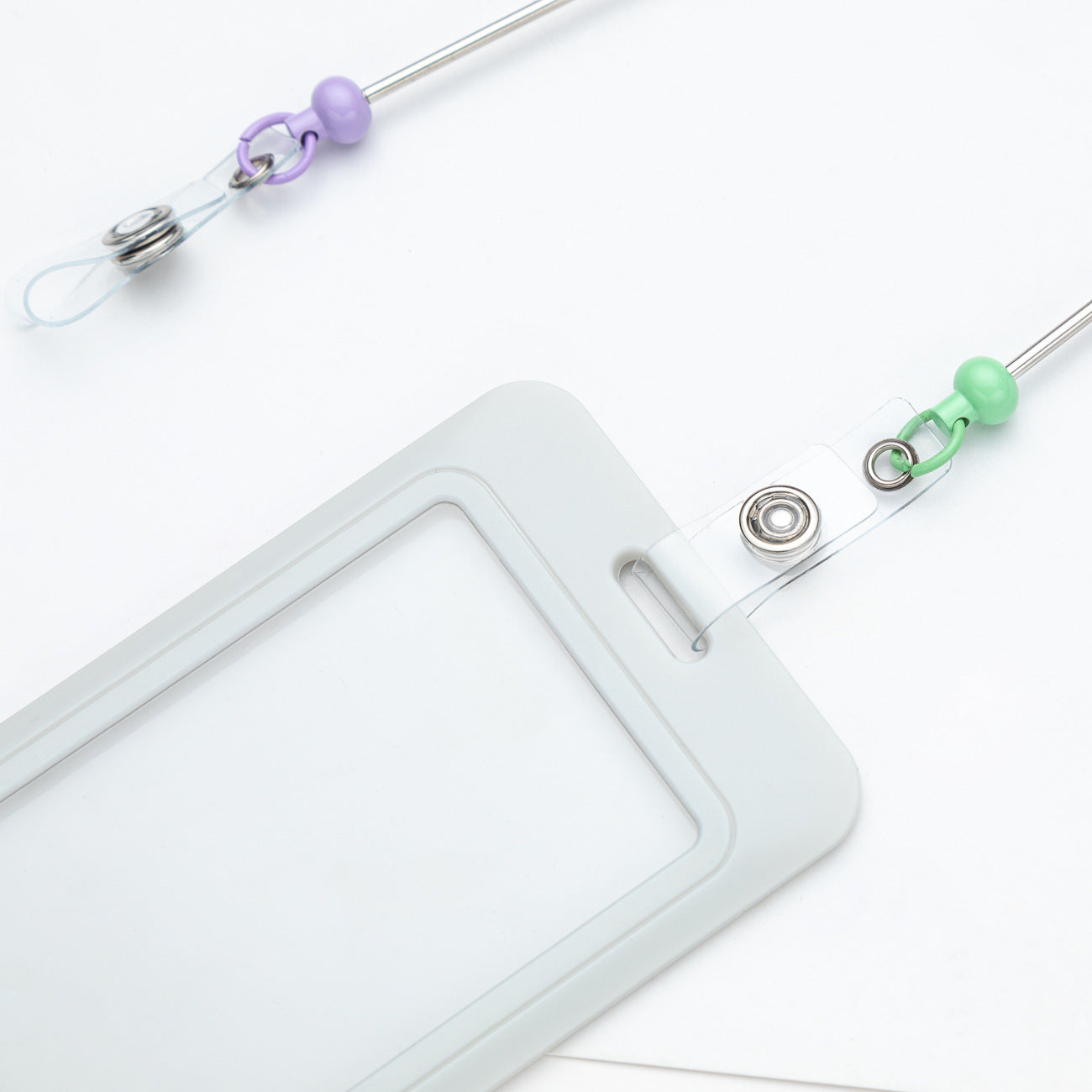 Retractable Badge Reel with Card Holder — DIY Beaded Keychain Accessory, Ideal for Nurses' ID Badges and Credentials