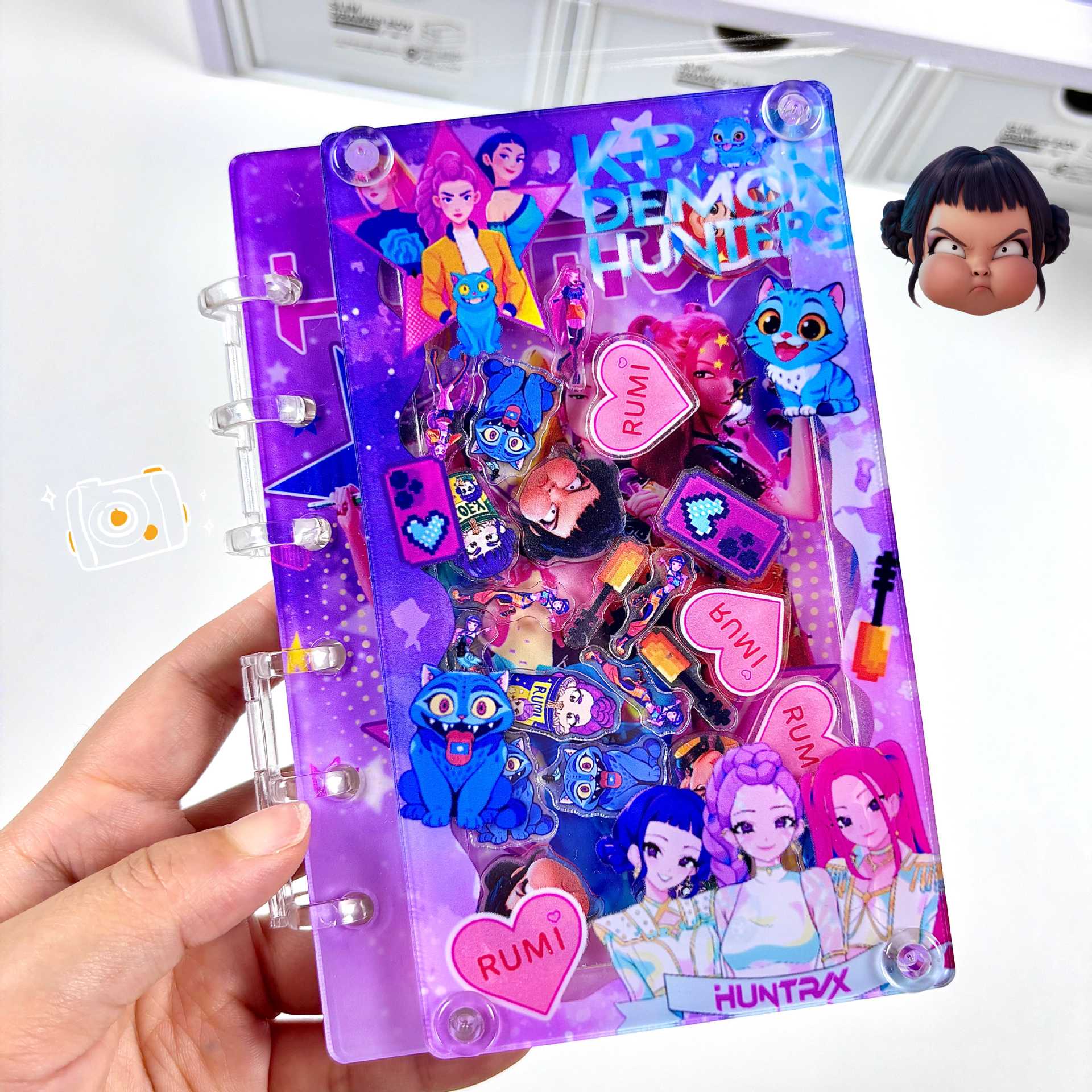 "Demon Huntress Squad" Shaker Notebook — A7 Acrylic Loose-Leaf Planner | Cute Cartoon-Style DIY Creative Shaker Journal