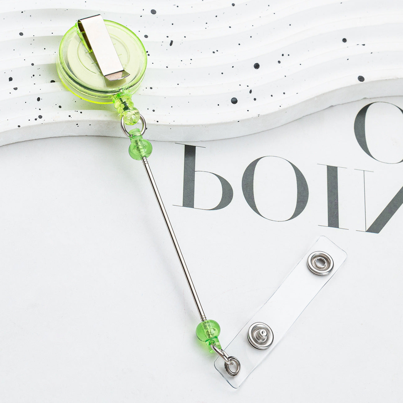 Retractable Badge Reel with Card Holder — DIY Beaded Keychain Accessory, Ideal for Nurses' ID Badges and Credentials