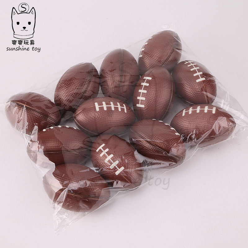 Brown Foam PU Rugby Ball — Children's Stress Relief Toy / Stress Ball with Printed Logo