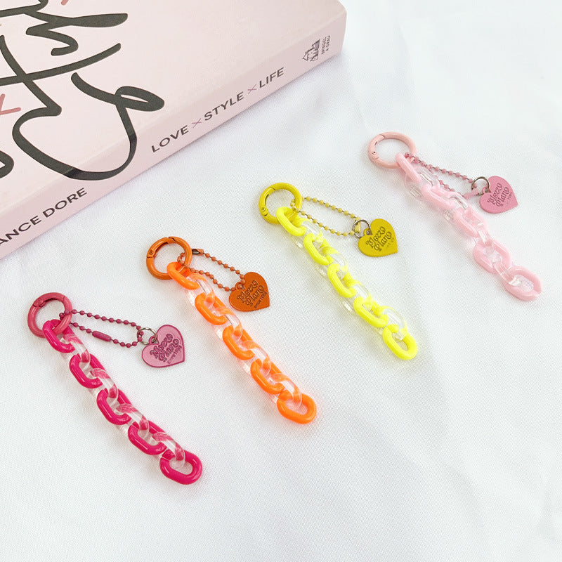 DIY Heart-Shaped Chain Keychain Accessory, Fresh and Colorful Open Chain Earphone Cover Backpack Decoration