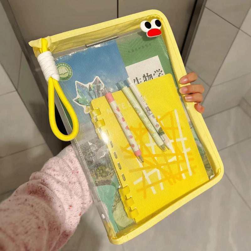 Macaron-colored transparent A4 document bag, large capacity, can hold textbooks, zippered student carry handle, thickened waterproof storage bag.