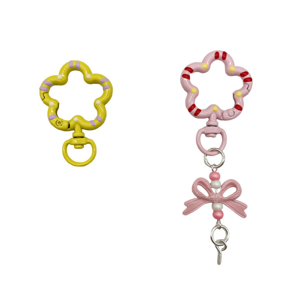 Small flower universal rotating spring buckle, flower opening ring, plum blossom spring ring, blind box perforated bean keychain DIY accessory