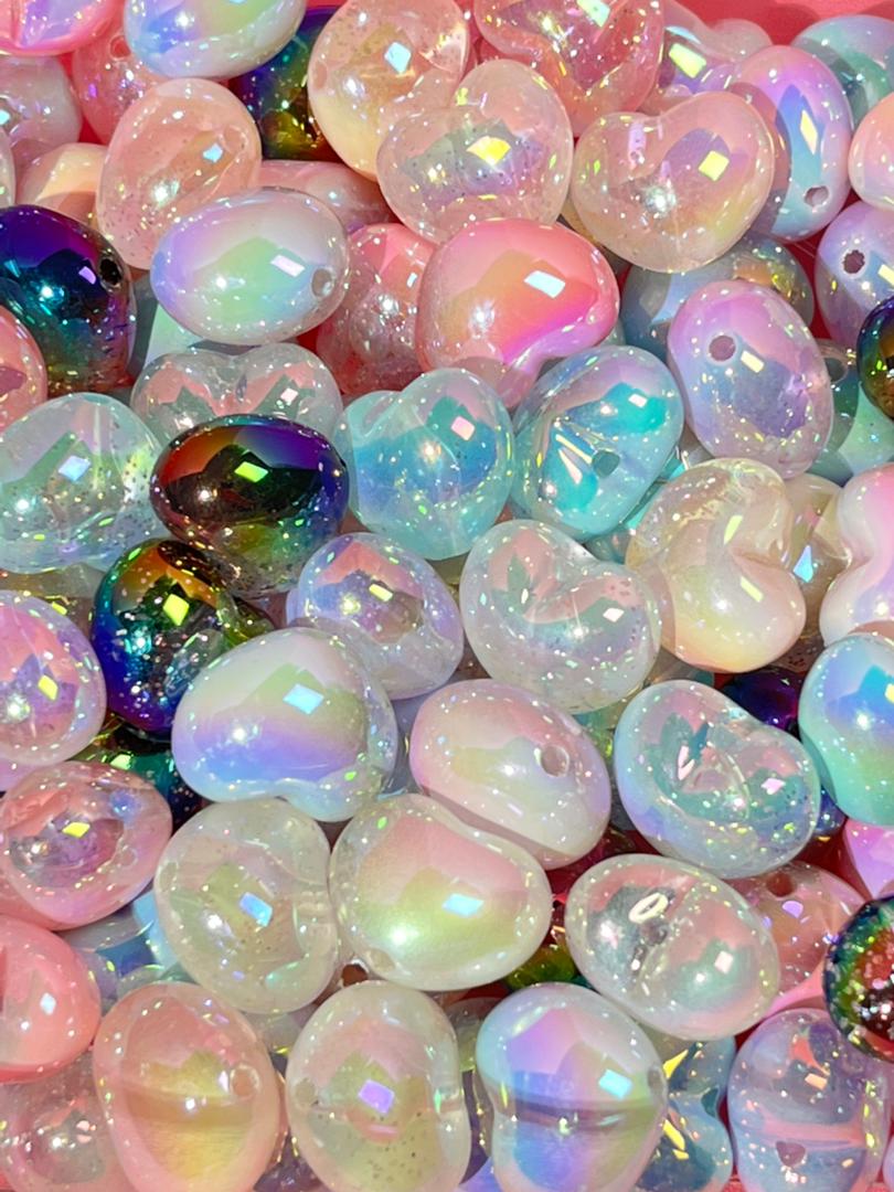 【D02】💝Colorful, shimmering silver heart-shaped beads （22m）