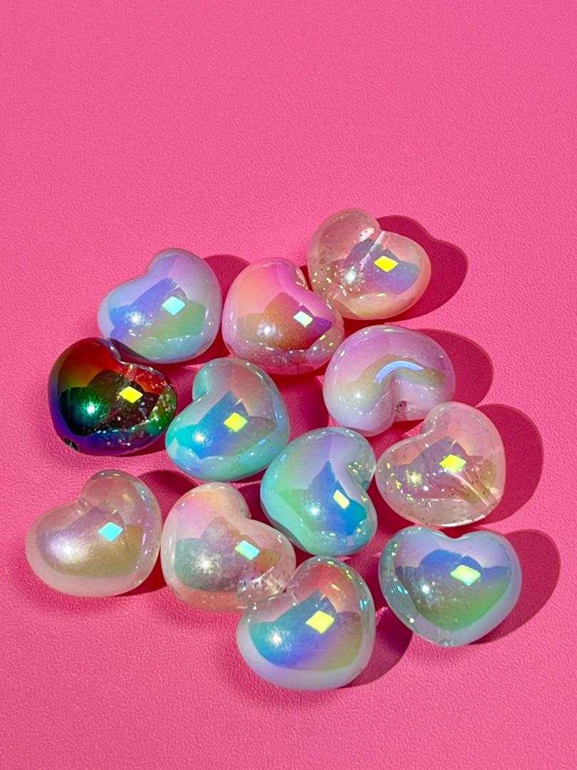 【D02】💝Colorful, shimmering silver heart-shaped beads （22m）