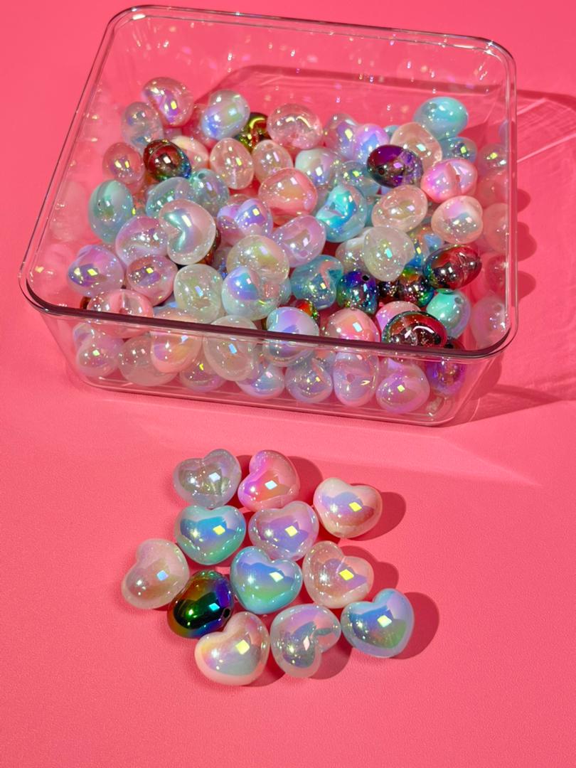 【D02】💝Colorful, shimmering silver heart-shaped beads （22m）